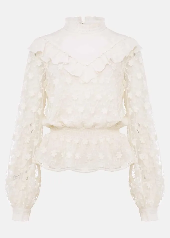 Phase Eight Shirts and Blouses Coralina Embroidered Frill Blouse Oyster 8211 Women