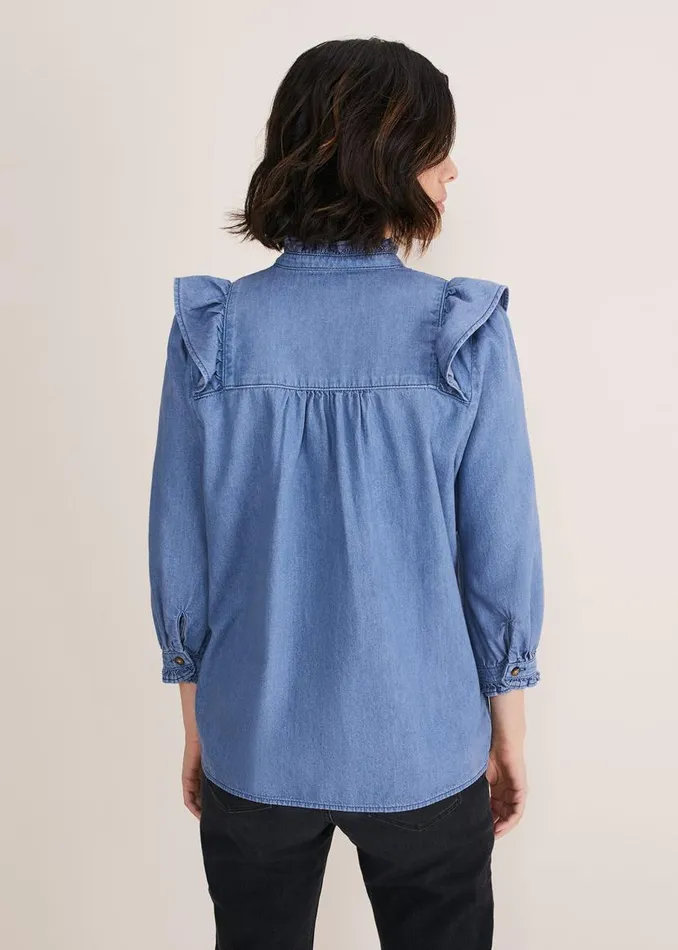 Phase Eight Shirts and Blouses Maryam Ruffle Front Denim Blouse Denim 8211 Women