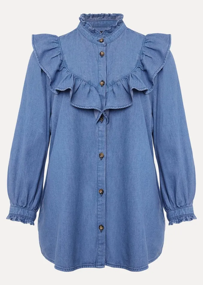 Phase Eight Shirts and Blouses Maryam Ruffle Front Denim Blouse Denim 8211 Women