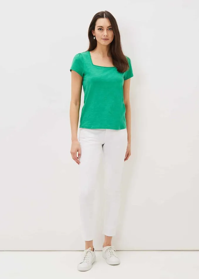 Phase Eight Tops and TShirts Elspeth Cotton Square Neck Top Apple Green 8211 Women