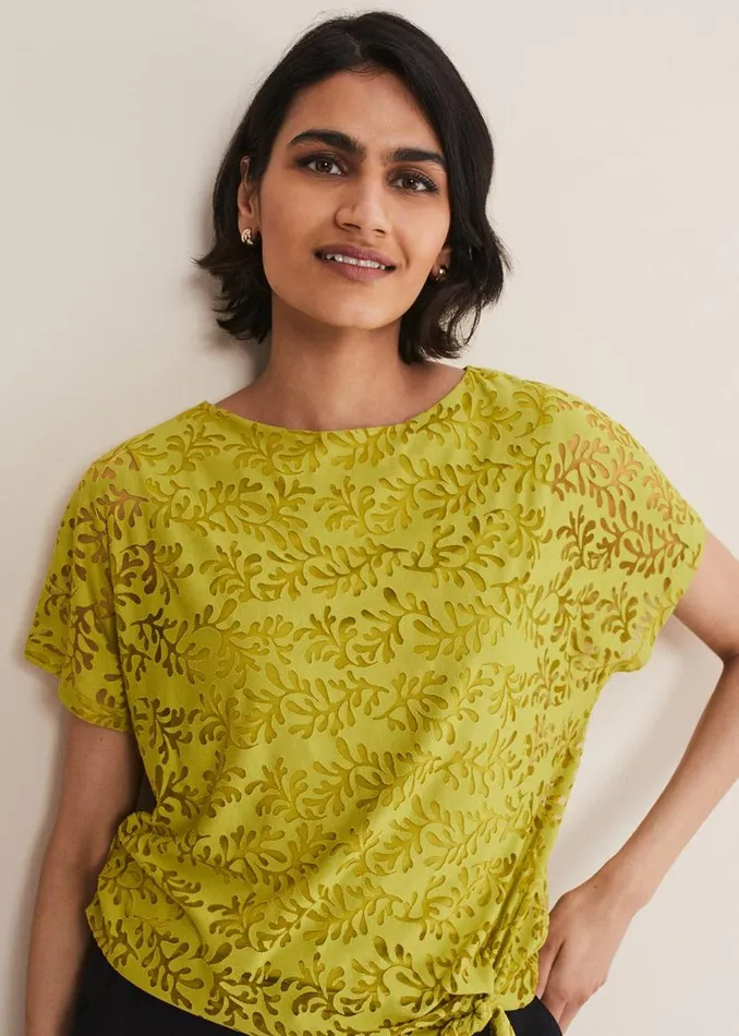 Phase Eight Tops and TShirts Kirstin Leaf Burnout Top Olive 8211 Women