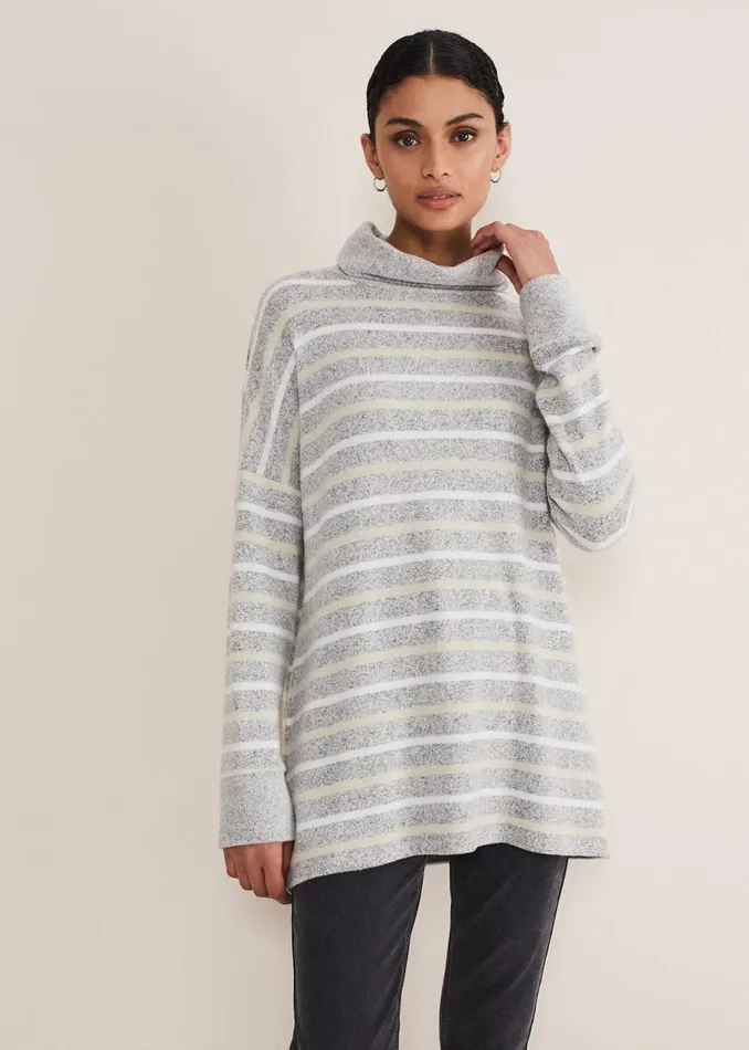 Phase Eight Tops and TShirts Leya Stripe Snuggle Top Grey Multi 8211 Women
