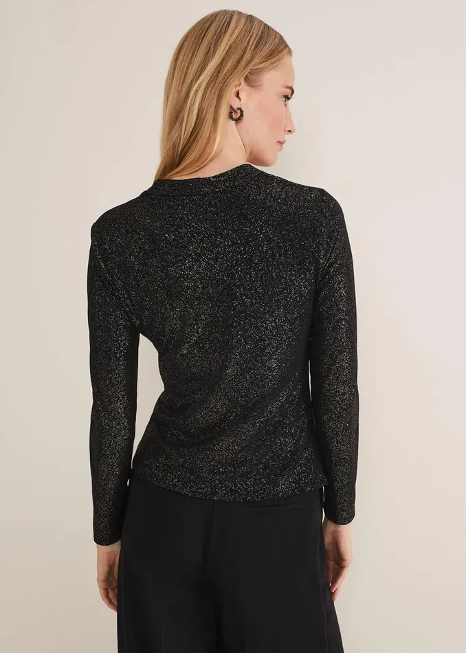 Phase Eight Tops and TShirts Marta Ruched Front VNeck Top Blackgold 8211 Women