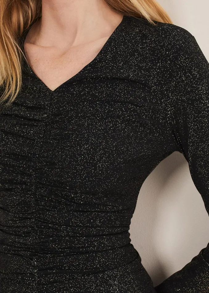 Phase Eight Tops and TShirts Marta Ruched Front VNeck Top Blackgold 8211 Women
