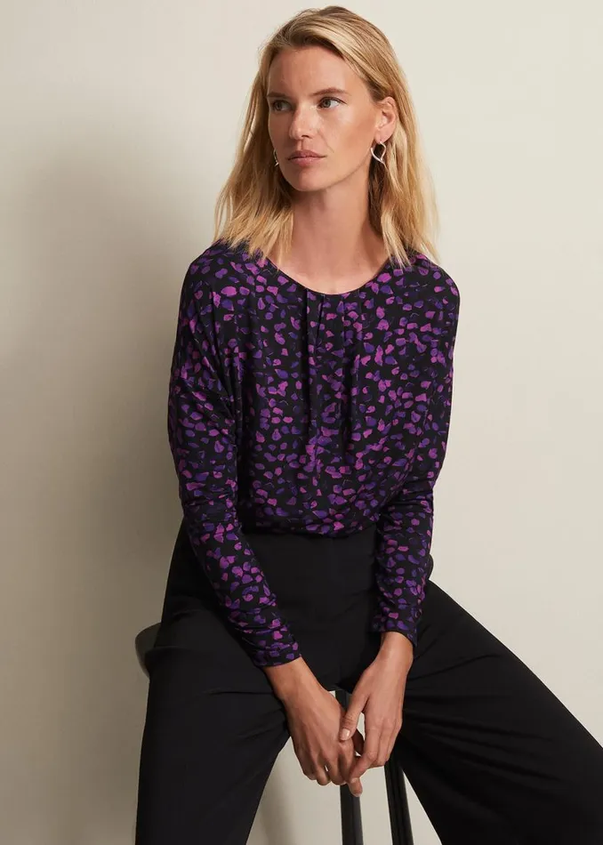 Phase Eight Tops and TShirts Ronie Abstract Pleated Top Purple 8211 Women