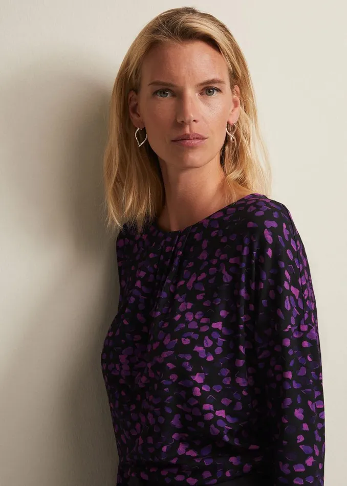 Phase Eight Tops and TShirts Ronie Abstract Pleated Top Purple 8211 Women