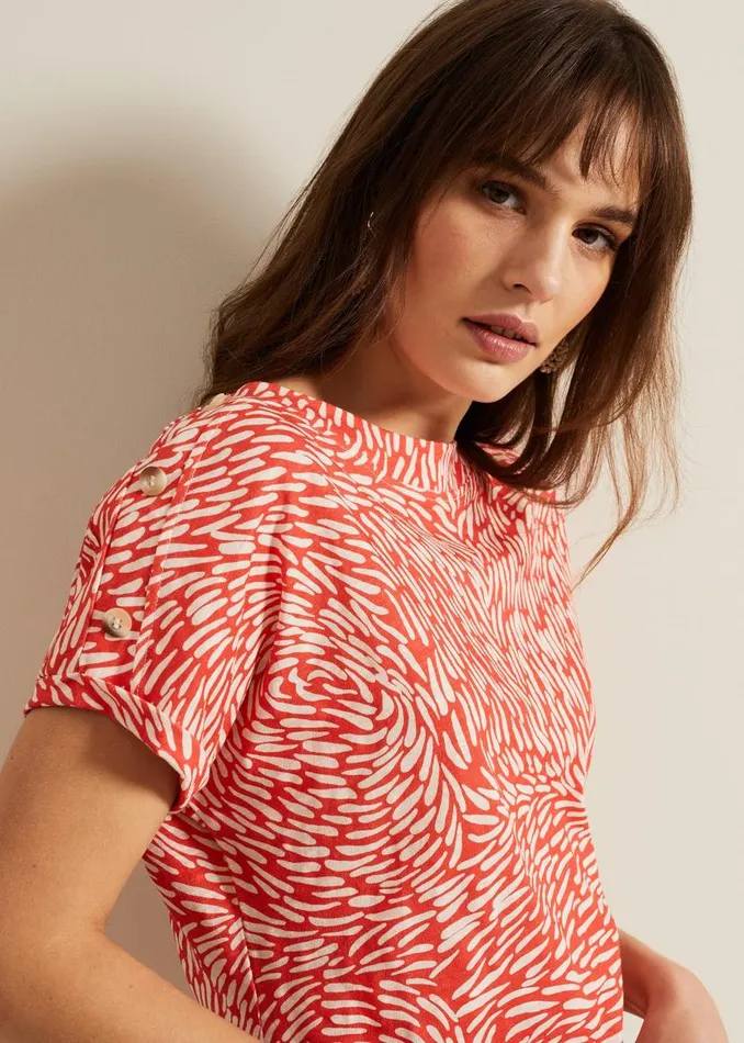 Phase Eight Tops and TShirts Suzie Button Detail Printed Top Red 8211 Women
