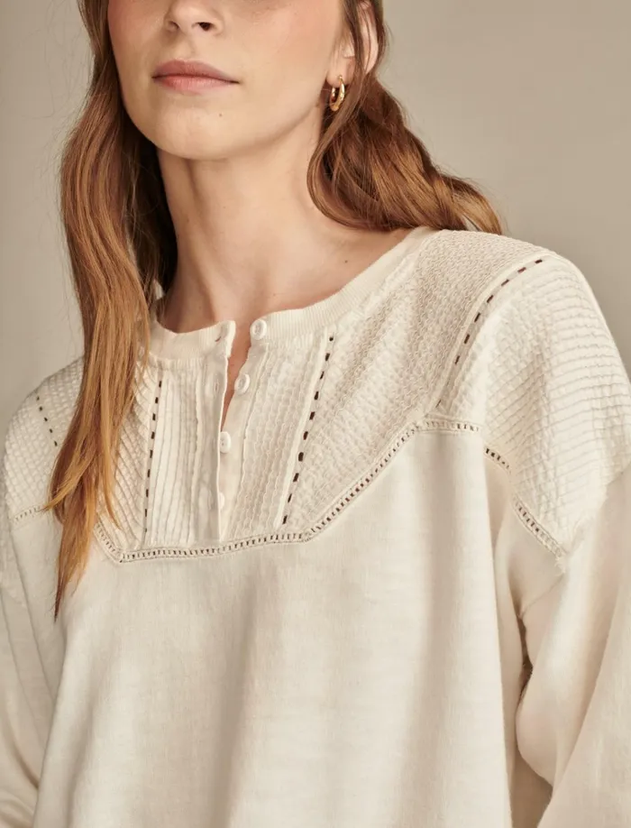 Pintuck Henley Sweatshirt Gardenia Women Lucky Brand Activewear