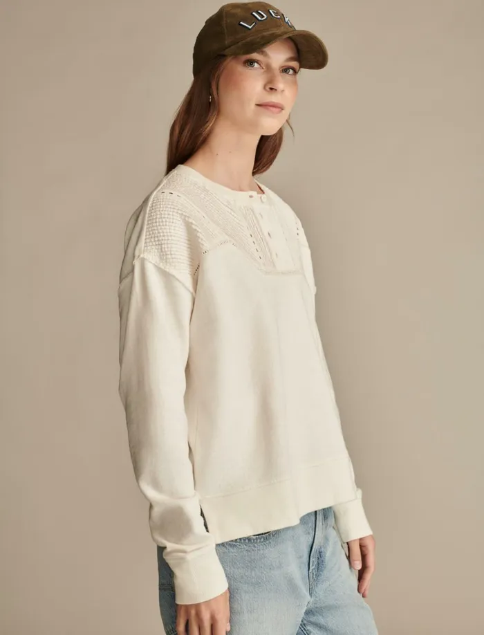 Pintuck Henley Sweatshirt Gardenia Women Lucky Brand Activewear