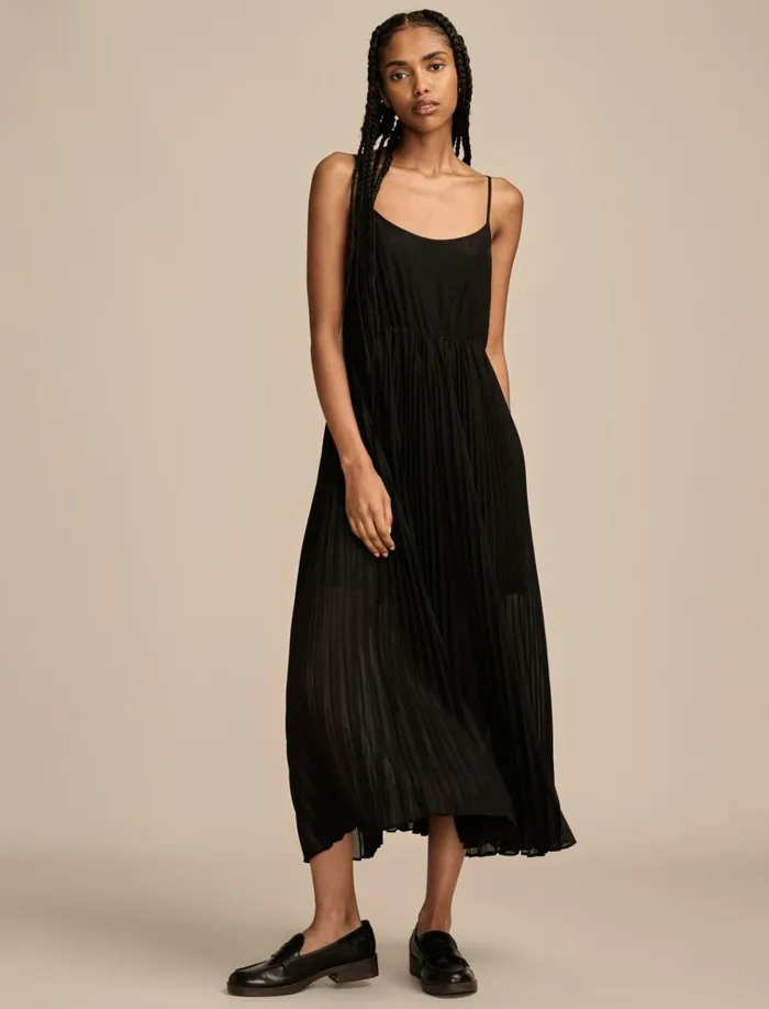Pleated Party Midi Dress 001 Black Women Lucky Brand Dresses
