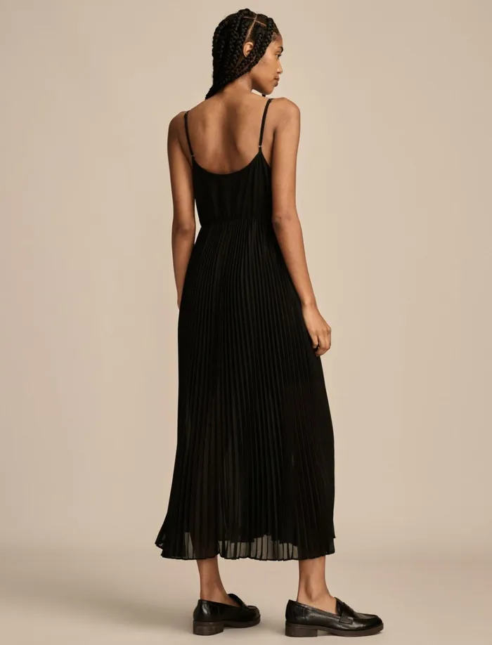 Pleated Party Midi Dress 001 Black Women Lucky Brand Dresses