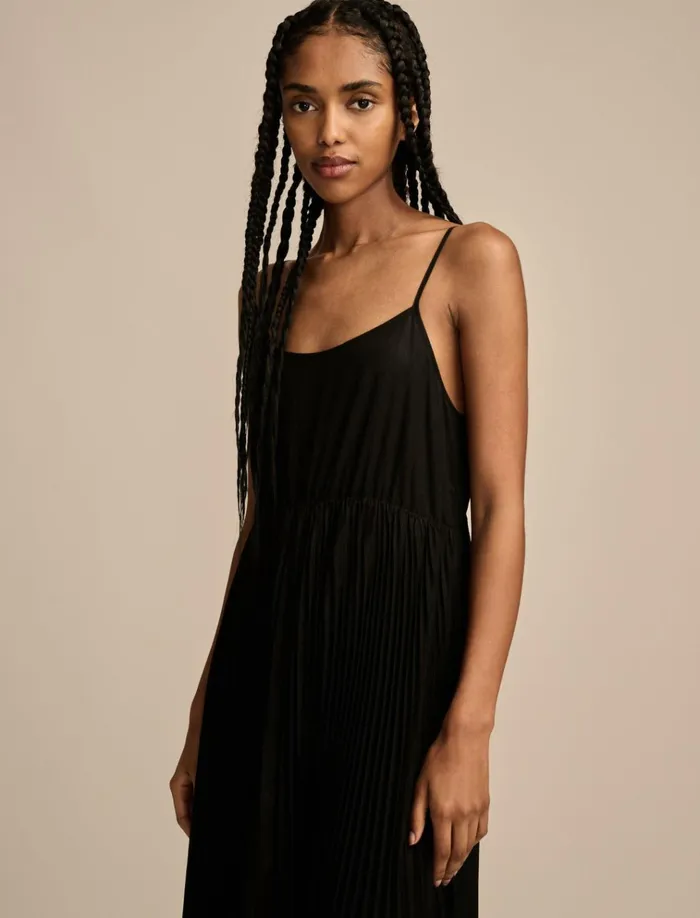 Pleated Party Midi Dress 001 Black Women Lucky Brand Dresses