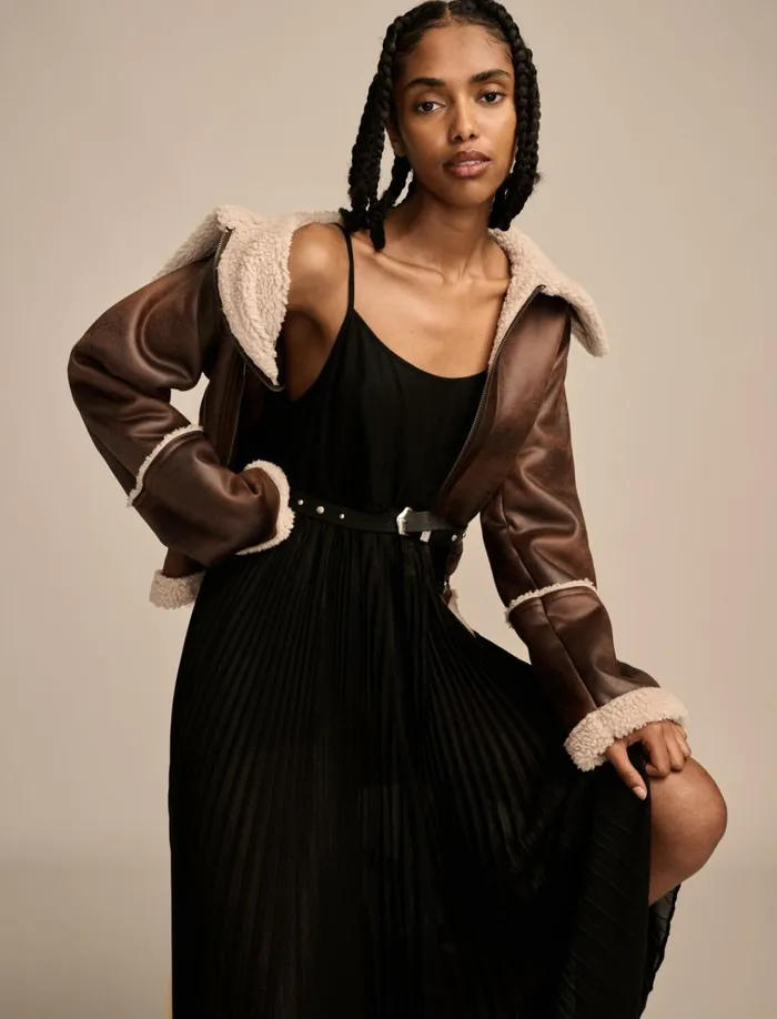 Pleated Party Midi Dress 001 Black Women Lucky Brand Dresses
