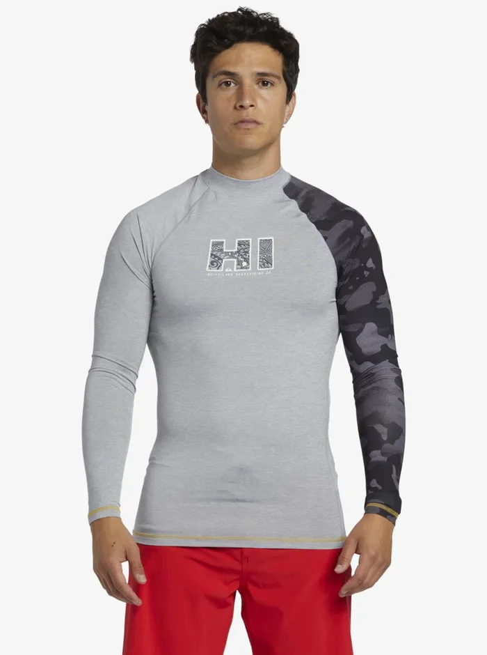 Quiksilver Hi Island Rush Long Sleeve UPF 50 Rashguard Sleet Heather Mens Rashguards Quiksilver Hi Island Rush Long Sleeve UPF 50 Rashguard Sleet Heather Mens Rashguards