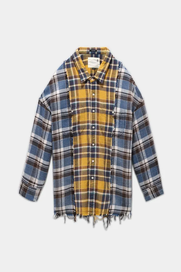 R13 Drop Neck Combo Workshirt 8211 Blue And Yellow Plaid Men Tops And Knitwear