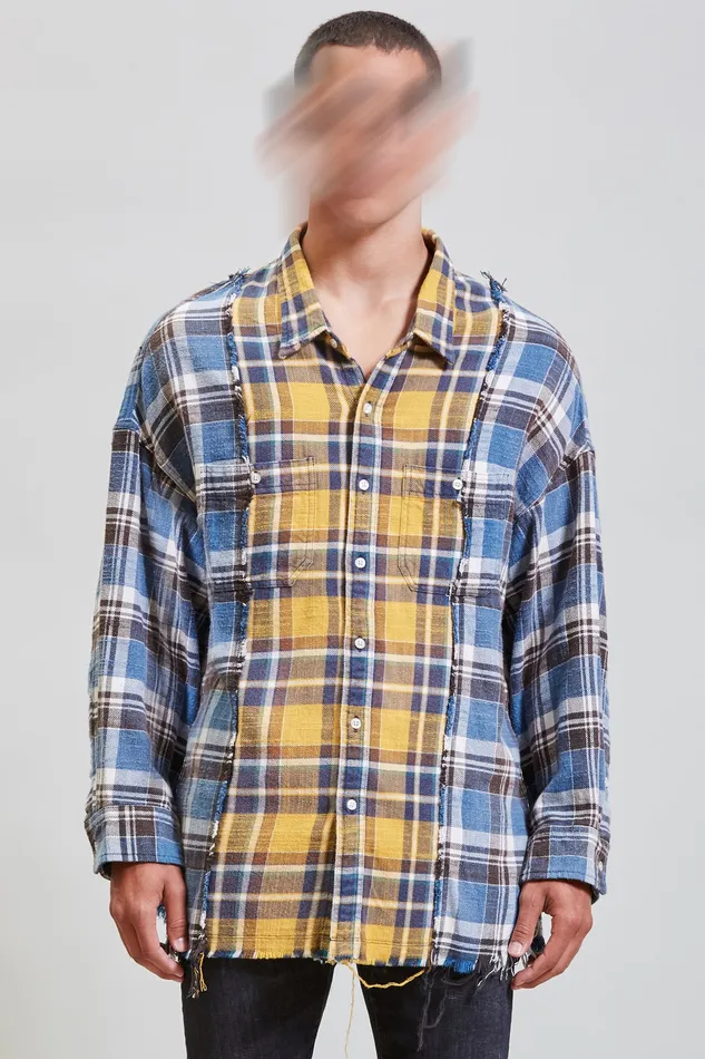 R13 Drop Neck Combo Workshirt 8211 Blue And Yellow Plaid Men Tops And Knitwear