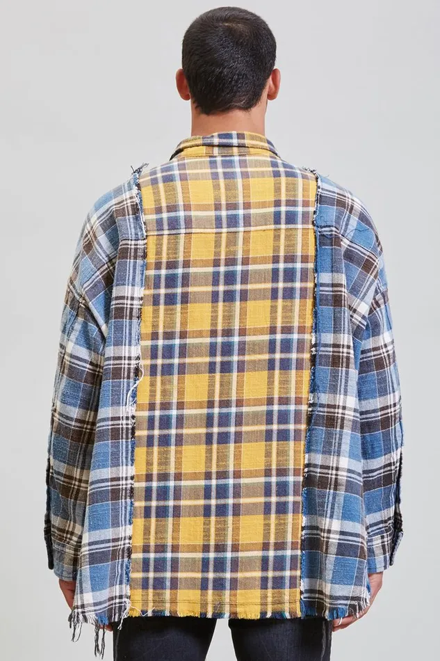 R13 Drop Neck Combo Workshirt 8211 Blue And Yellow Plaid Men Tops And Knitwear
