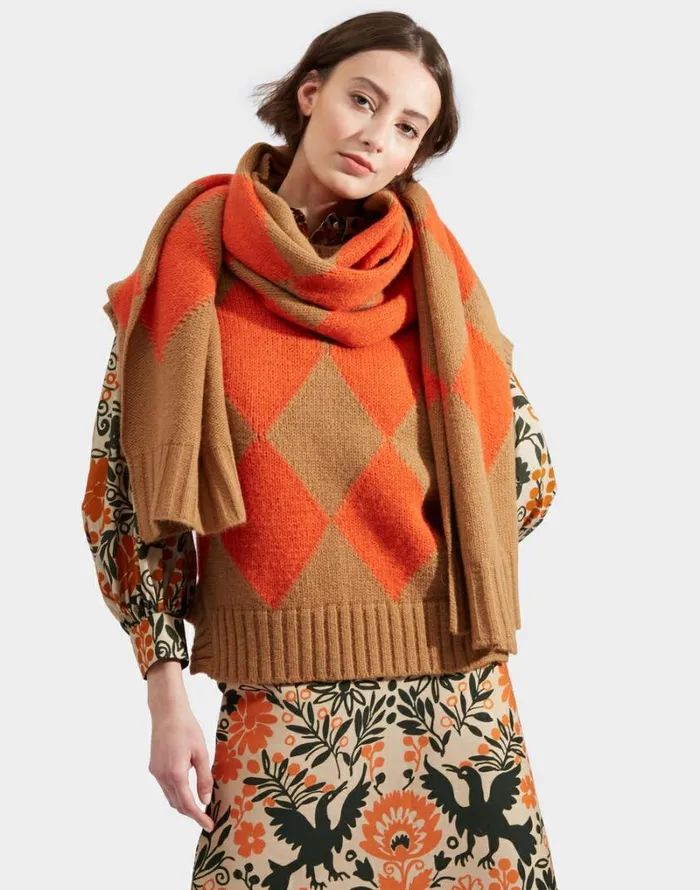 Ready To Wear Foulards and Scarves La Double J Argyle Scarf Camel Orange Ready To Wear Foulards and Scarves La Double J Argyle Scarf Camel Orange