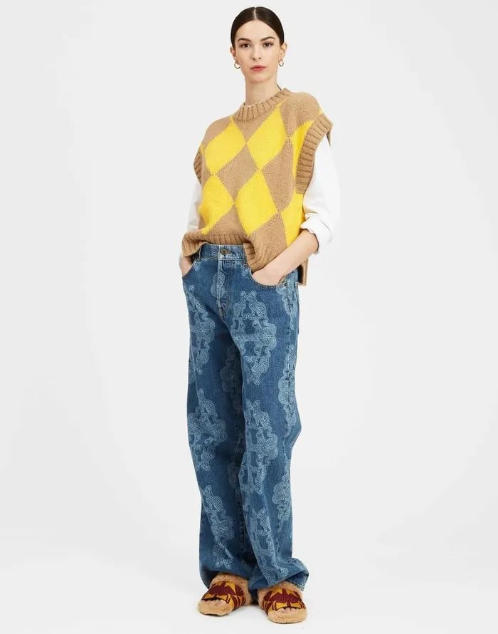 Ready To Wear Knitwear La Double J Argyle Gilet Camelyellow Ready To Wear Knitwear La Double J Argyle Gilet Camelyellow