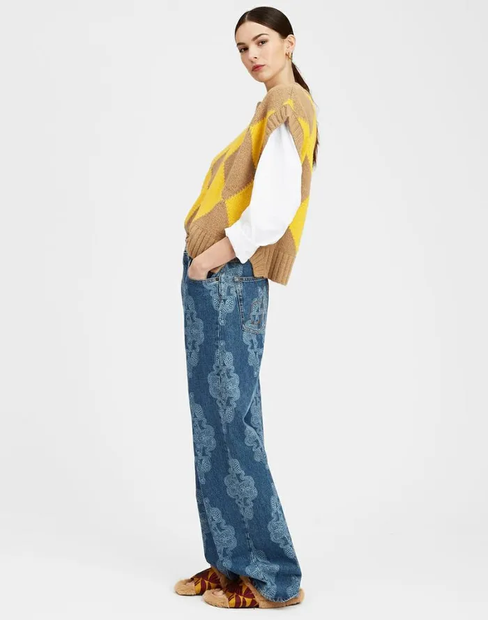 Ready To Wear Knitwear La Double J Argyle Gilet Camelyellow Ready To Wear Knitwear La Double J Argyle Gilet Camelyellow