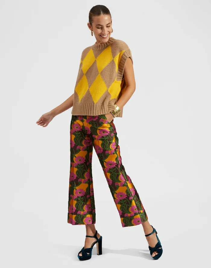 Ready To Wear Knitwear La Double J Argyle Gilet Camelyellow Ready To Wear Knitwear La Double J Argyle Gilet Camelyellow