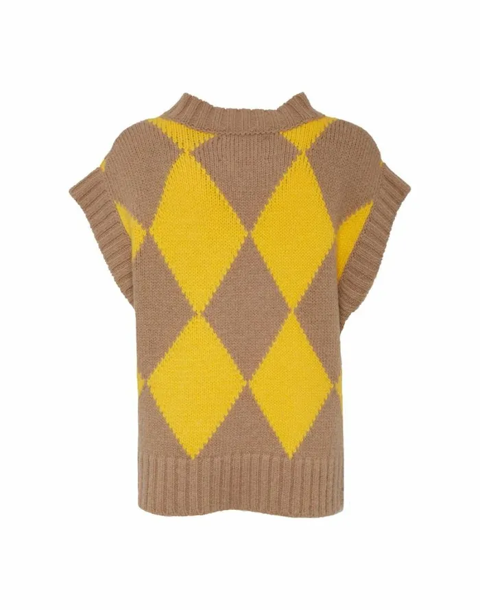 Ready To Wear Knitwear La Double J Argyle Gilet Camelyellow Ready To Wear Knitwear La Double J Argyle Gilet Camelyellow