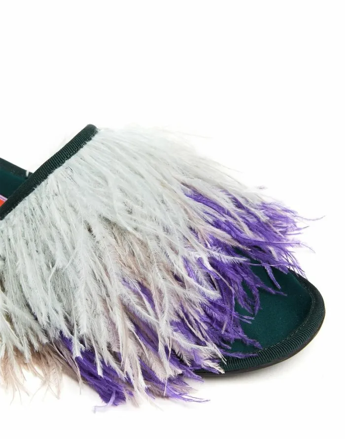 Ready To Wear Shoes La Double J Feather Slippers Solid Green Ready To Wear Shoes La Double J Feather Slippers Solid Green