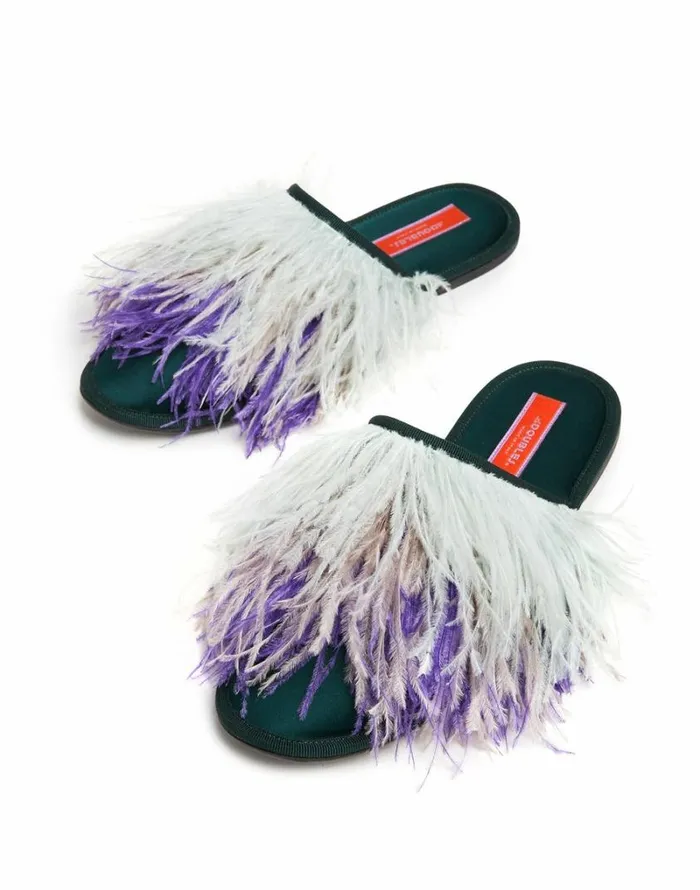 Ready To Wear Shoes La Double J Feather Slippers Solid Green Ready To Wear Shoes La Double J Feather Slippers Solid Green