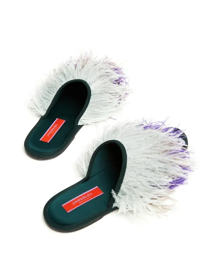 Ready To Wear Shoes La Double J Feather Slippers Solid Green Ready To Wear Shoes La Double J Feather Slippers Solid Green