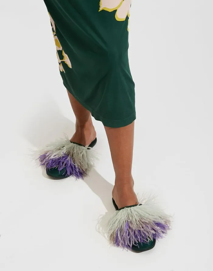 Ready To Wear Shoes La Double J Feather Slippers Solid Green Ready To Wear Shoes La Double J Feather Slippers Solid Green