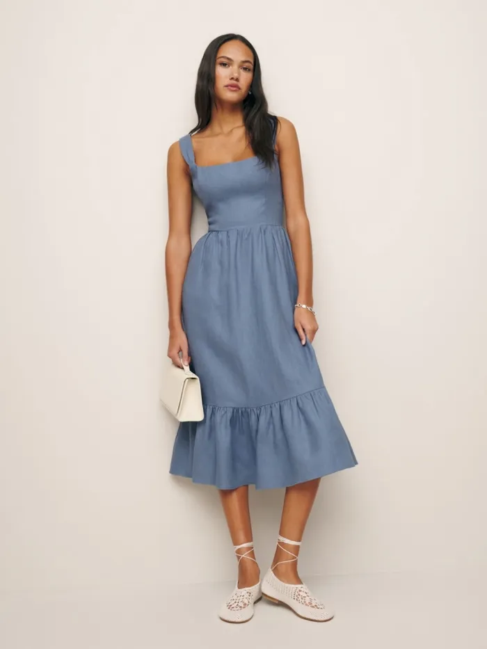 Reformation Dresses Bucatini Linen Dress Cornflower 8211 Women
