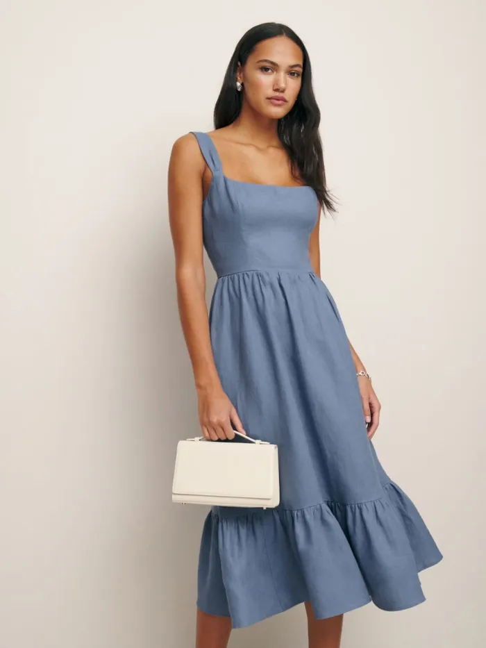 Reformation Dresses Bucatini Linen Dress Cornflower 8211 Women Reformation Dresses Bucatini Linen Dress Cornflower 8211 Women