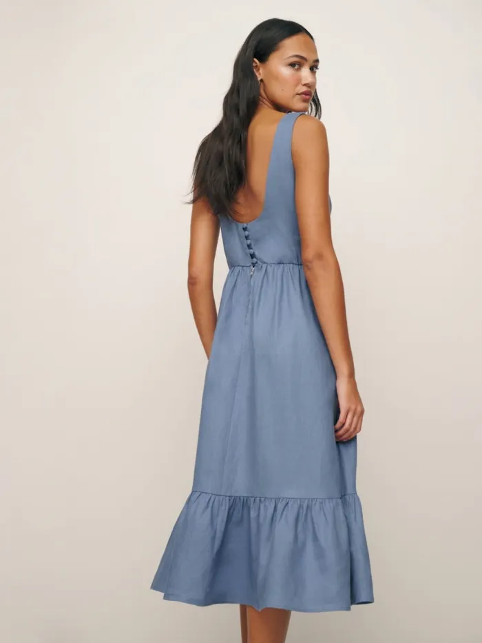 Reformation Dresses Bucatini Linen Dress Cornflower 8211 Women Reformation Dresses Bucatini Linen Dress Cornflower 8211 Women