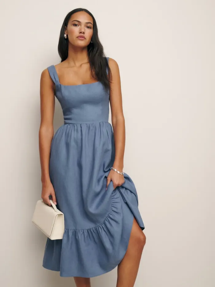 Reformation Dresses Bucatini Linen Dress Cornflower 8211 Women Reformation Dresses Bucatini Linen Dress Cornflower 8211 Women