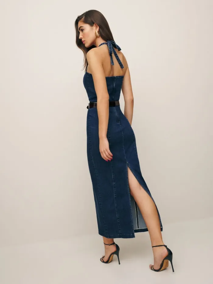 Reformation Dresses Evita Denim Midi Dress Vermillion 8211 Women Reformation Dresses Evita Denim Midi Dress Vermillion 8211 Women