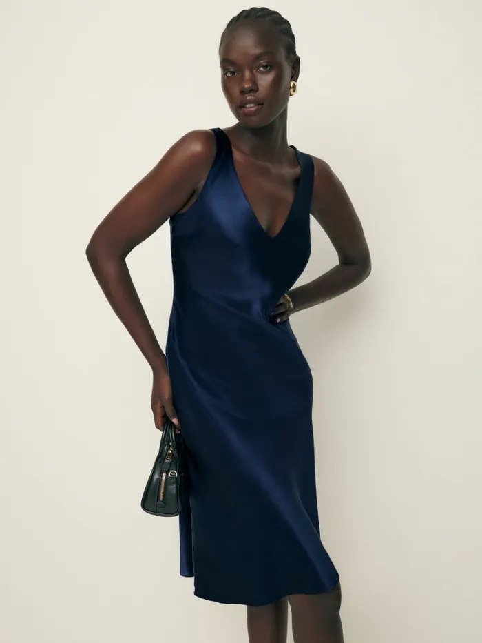 Reformation Dresses Lila Silk Dress Navy 8211 Women
