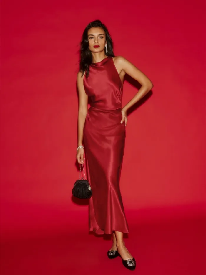 Reformation Dresses Petites Casette Silk Dress Sangre 8211 Women