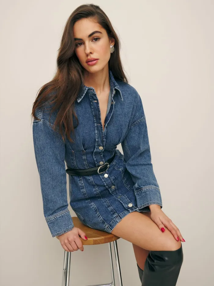 Reformation Dresses Roxanna Cinch Waist Denim Mini Dress Greely 8211 Women Reformation Dresses Roxanna Cinch Waist Denim Mini Dress Greely 8211 Women