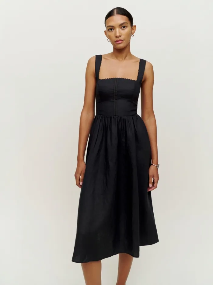 Reformation Dresses Tagliatelle Linen Dress Black 8211 Women