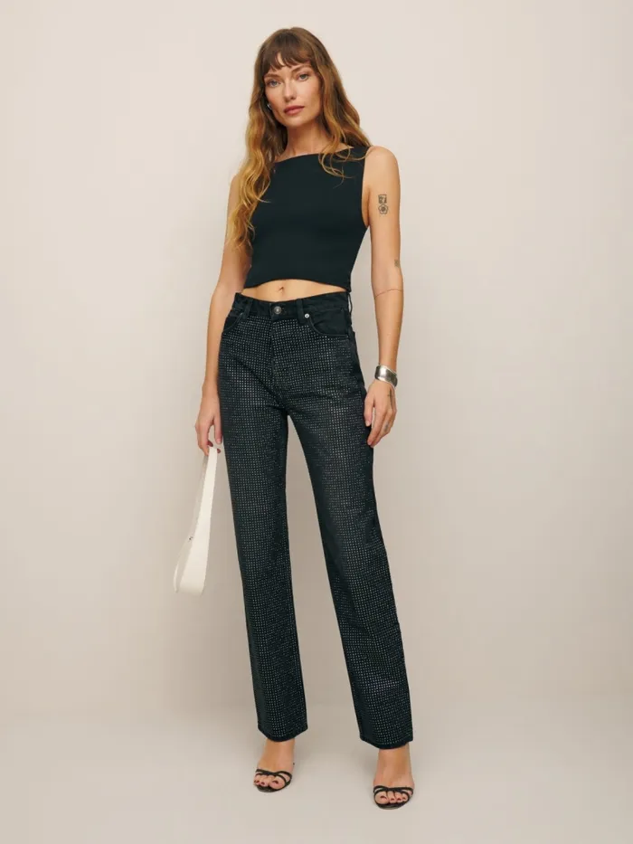 Reformation Jeans Abby High Rise Straight Jeans Vana Sparkle 8211 Women
