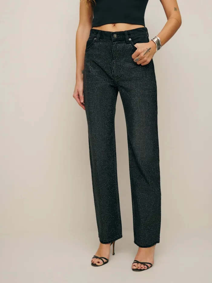 Reformation Jeans Abby High Rise Straight Jeans Vana Sparkle 8211 Women