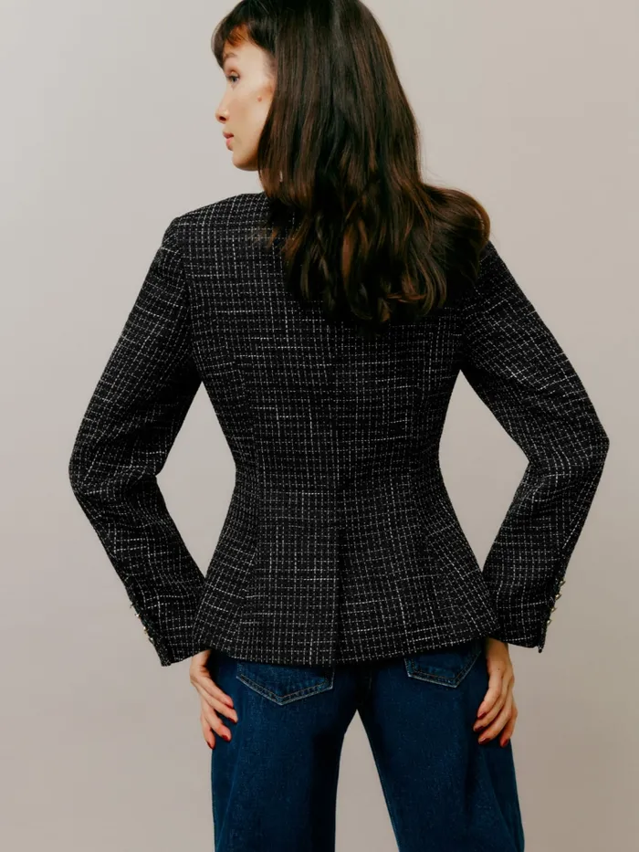 Reformation Outerwear Terra Jacket Black Tweed 8211 Women