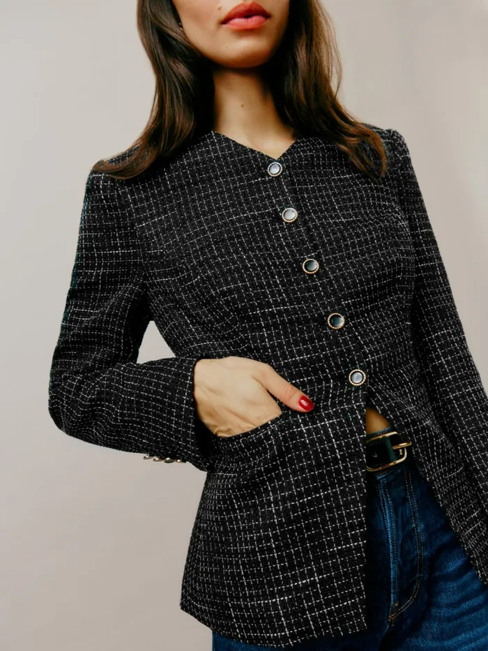 Reformation Outerwear Terra Jacket Black Tweed 8211 Women