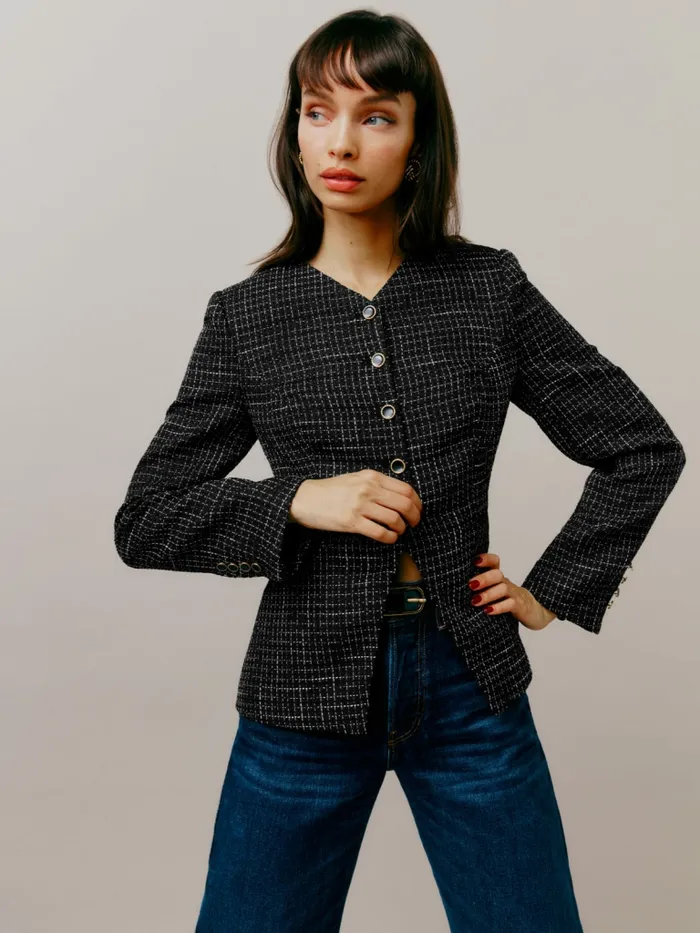 Reformation Outerwear Terra Jacket Black Tweed 8211 Women