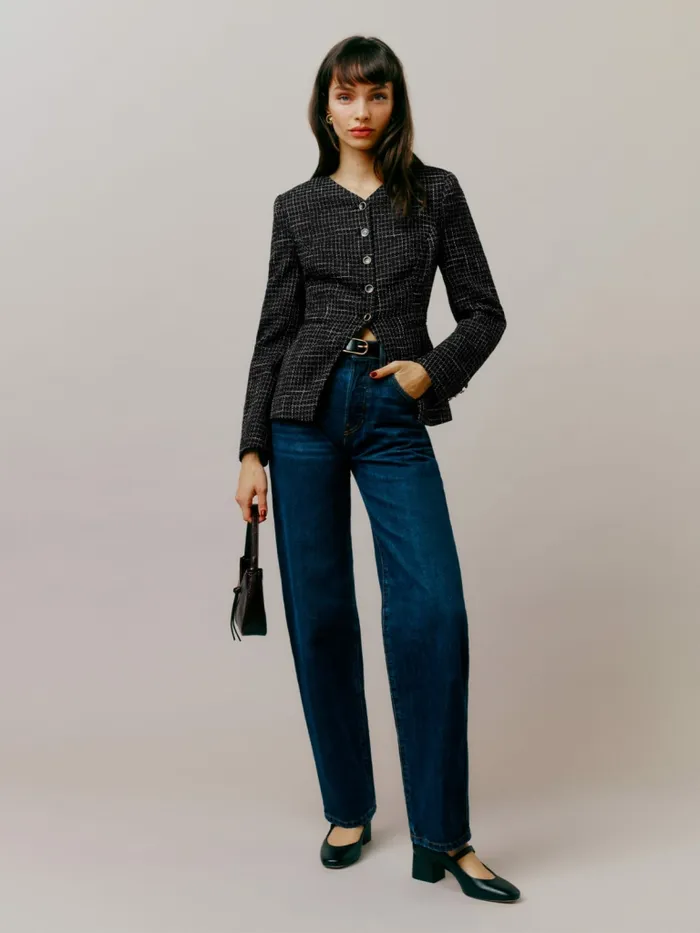 Reformation Outerwear Terra Jacket Black Tweed 8211 Women