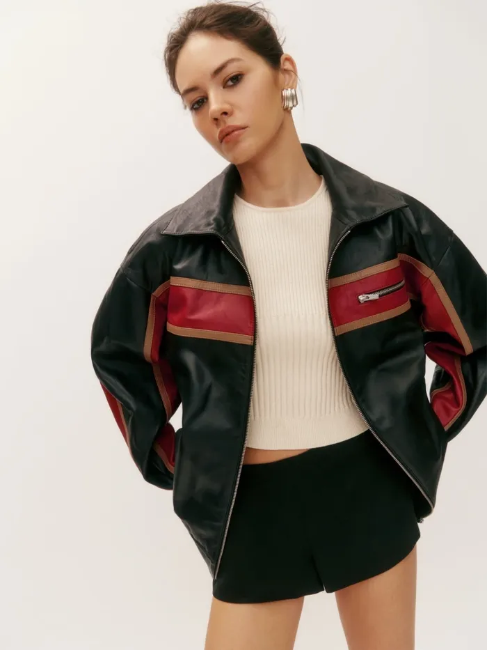 Reformation Outerwear Veda Marco Leather Oversized Bomber Sunset Stripe 8211 Women