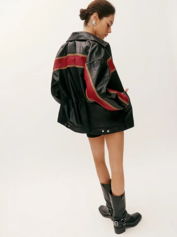 Reformation Outerwear Veda Marco Leather Oversized Bomber Sunset Stripe 8211 Women
