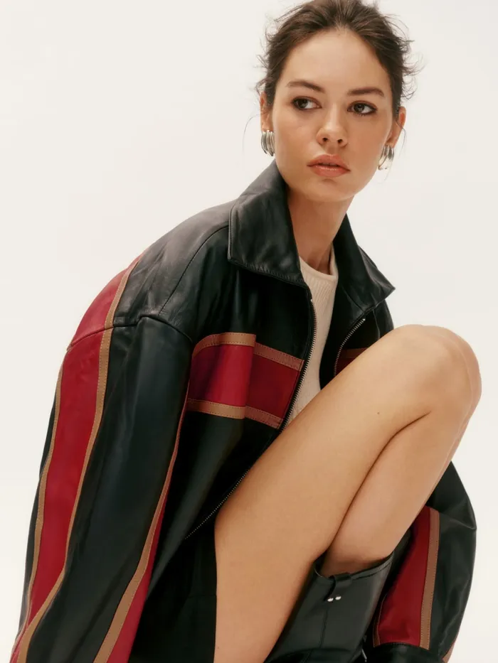 Reformation Outerwear Veda Marco Leather Oversized Bomber Sunset Stripe 8211 Women
