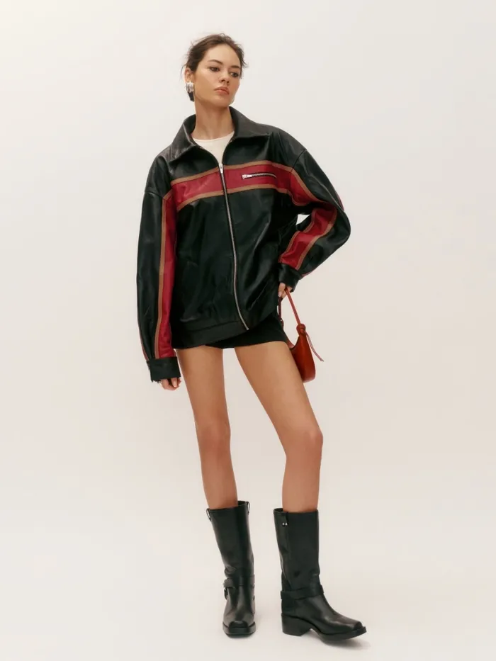 Reformation Outerwear Veda Marco Leather Oversized Bomber Sunset Stripe 8211 Women