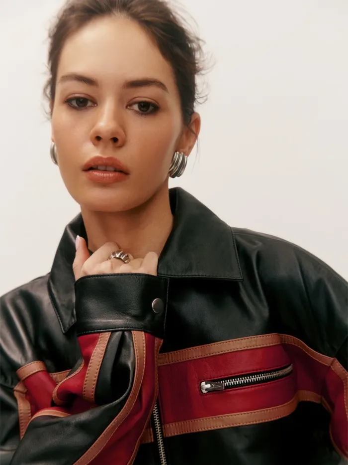 Reformation Outerwear Veda Marco Leather Oversized Bomber Sunset Stripe 8211 Women